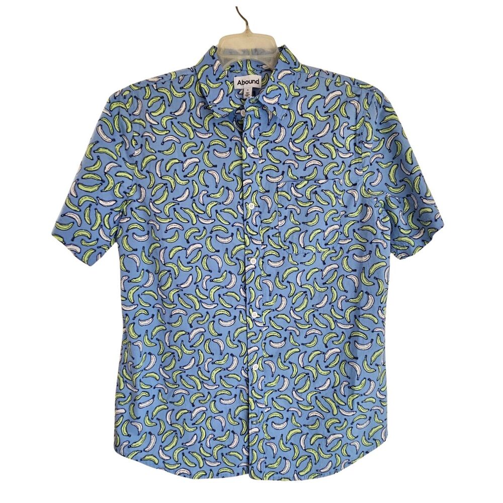 Abound Shirt Mens Medium Blue SS Button-Up Hawaiian Banana Novelty Print